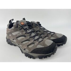 Merrell Shoes Mens 10 Moab Hiking Waterproof Vibram Suede Outdoor Beluga Gray